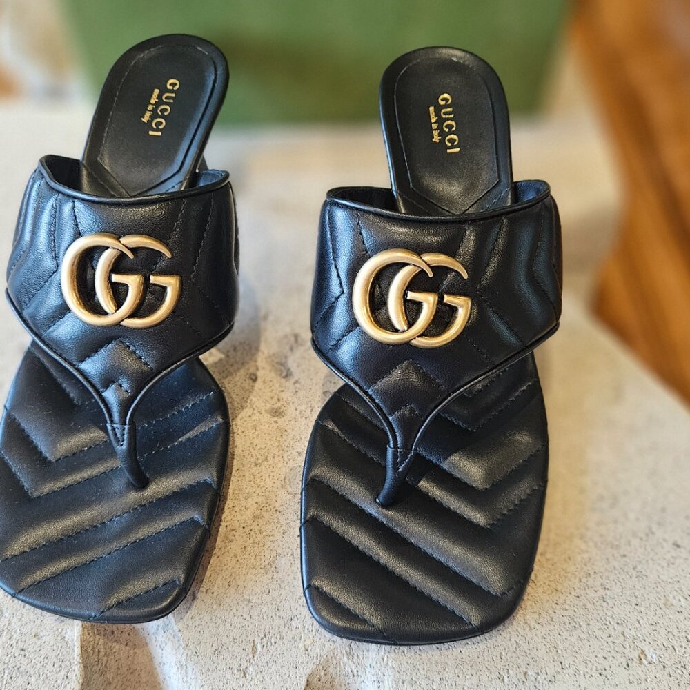 Gucci Double G Mule 776995 BK060 - 1000 Black Leather Size 38+ New Womens Shoes - Picture 3 of 15